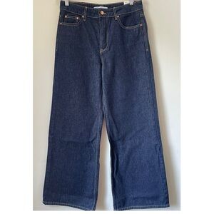 ZARA Wide Leg High Waisted Dark Denim Long-Length Edgy Jeans 6